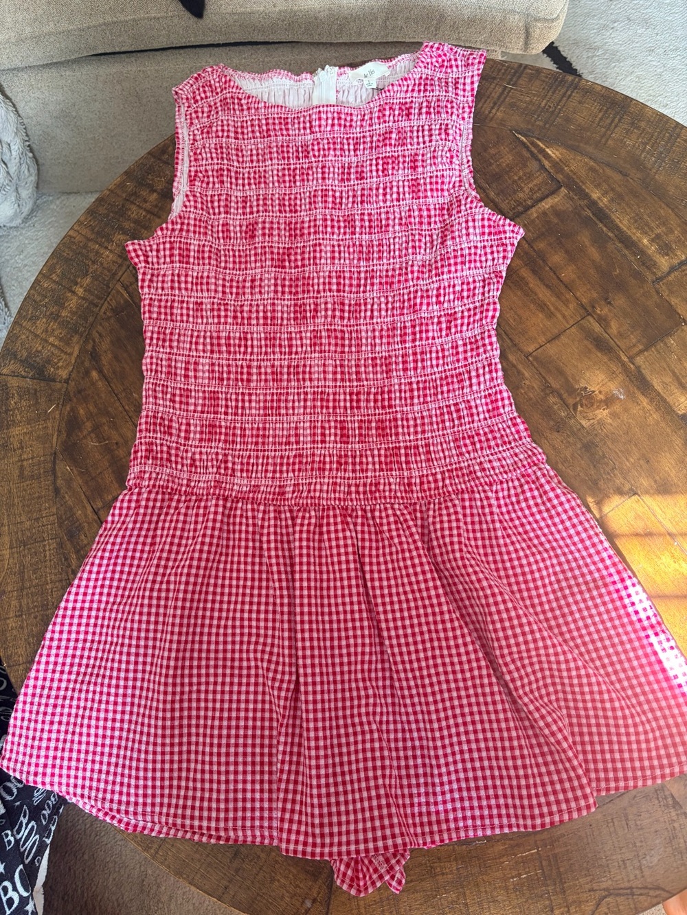 Le Lis Red Gingham Smocked Romper